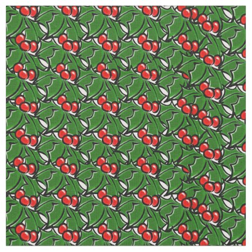 Holly Leaves Holly berries holiday pattern Fabric