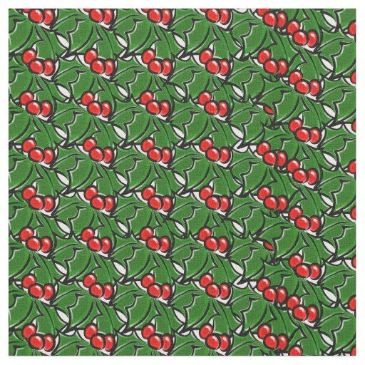Holly Leaves, Holly berries, holiday pattern Fabric