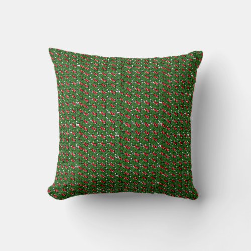 Holly Leaves Holly berries holiday pattern Throw Pillow