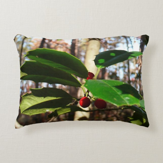 Holly Leaves I Holiday Botanical Decorative Pillow (Front)