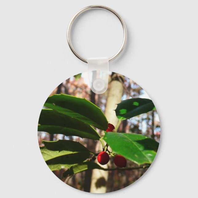 Holly Leaves I Holiday Botanical Keychain (Front)