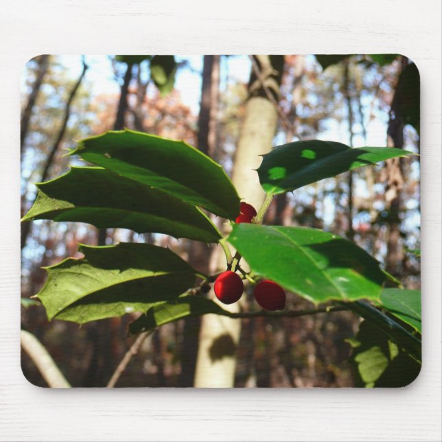 Holly Leaves I Holiday Botanical Mouse Pad (Front)