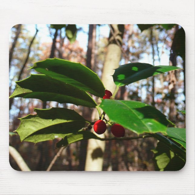 Holly Leaves I Holiday Botanical Mouse Pad (Front)