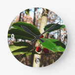 Holly Leaves I Holiday Botanical Round Clock