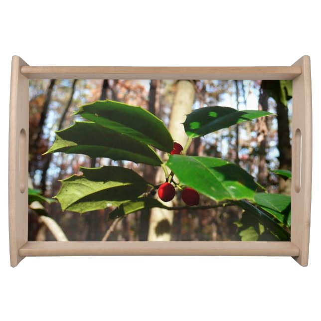 Holly Leaves I Holiday Botanical Serving Tray (Front)