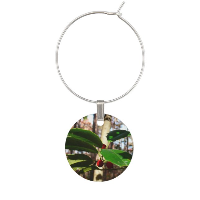 Holly Leaves I Holiday Botanical Wine Glass Charm (Front)
