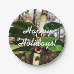 Holly Leaves I Holiday Christmas Nature Botanical Paper Plate