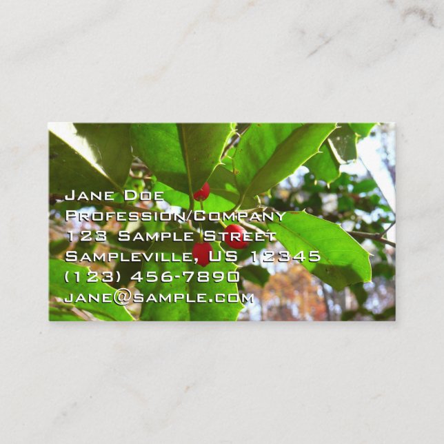 Holly Leaves II Holiday Nature Botanical Business Card (Front)