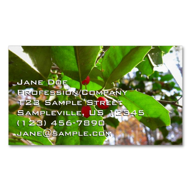 Holly Leaves II Holiday Nature Botanical Business Card Magnet (Front)