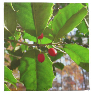 Holly Leaves II Holiday Nature Botanical Cloth Napkin