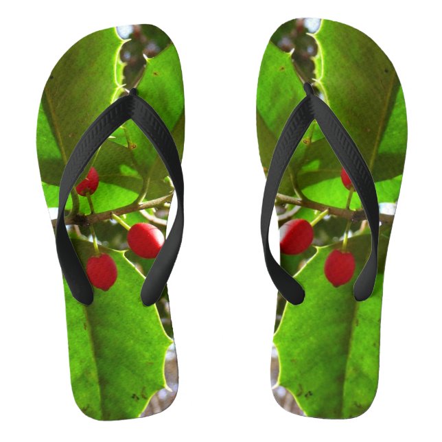 Holly Leaves II Holiday Nature Botanical Flip Flops (Footbed)