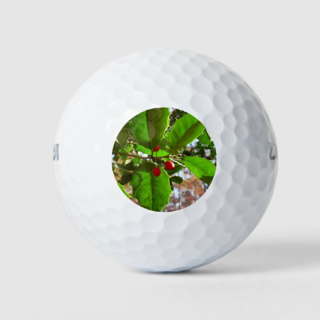 Holly Leaves II Holiday Nature Botanical Golf Balls (Front)