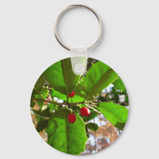 Holly Leaves II Holiday Nature Botanical Keychain (Front)