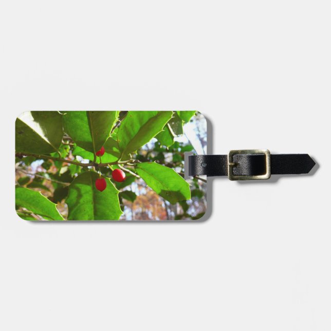 Holly Leaves II Holiday Nature Botanical Luggage Tag (Front Horizontal)