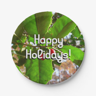 Holly Leaves II Holiday Nature Botanical Paper Plates