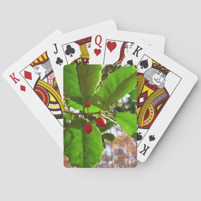 Holly Leaves II Holiday Nature Botanical Poker Cards (Back)