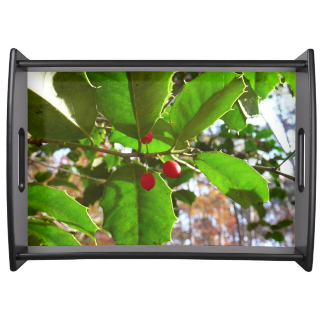 Holly Leaves II Holiday Nature Botanical Serving Tray (Front)