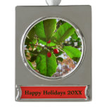 Holly Leaves II Holiday Nature Botanical Silver Plated Banner Ornament