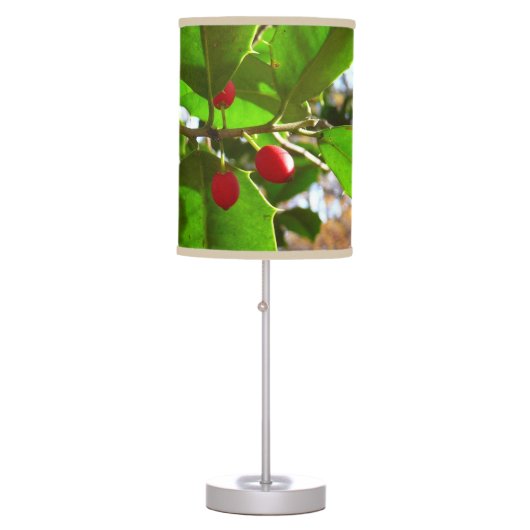 Holly Leaves II Holiday Nature Botanical Table Lamp (Front)