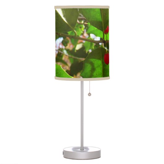Holly Leaves II Holiday Nature Botanical Table Lamp (Left)