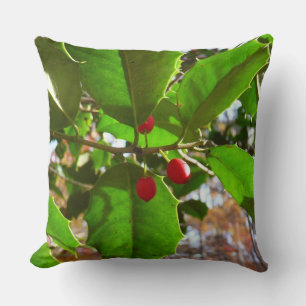 Holly Leaves II Holiday Nature Botanical Throw Pillow