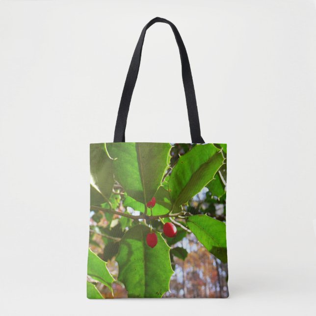 Holly Leaves II Holiday Nature Botanical Tote Bag (Front)