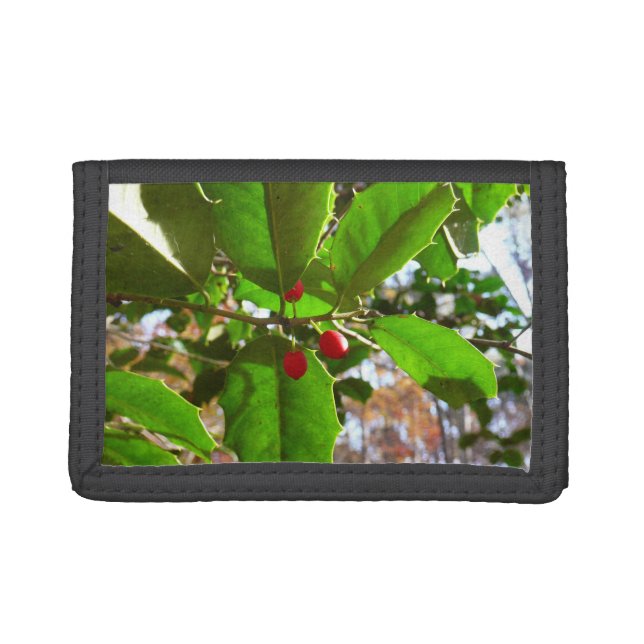 Holly Leaves II Holiday Nature Botanical Tri-fold Wallet (Front)