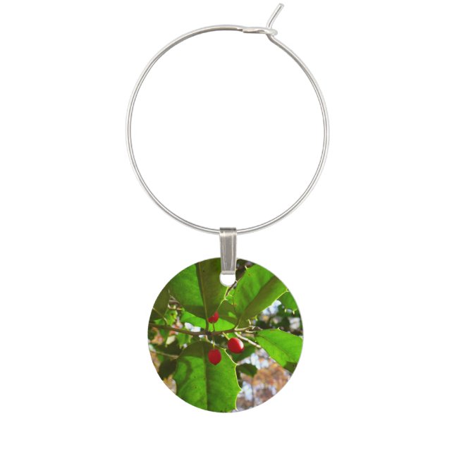 Holly Leaves II Holiday Nature Botanical Wine Charm (Front)