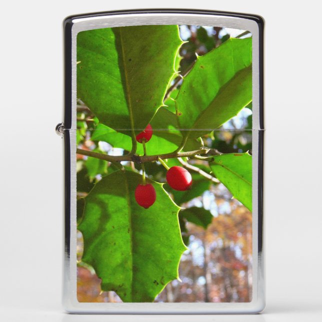Holly Leaves II Holiday Nature Botanical Zippo Lighter (Front)