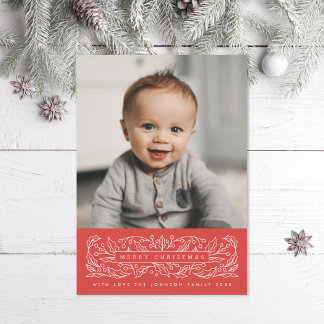 Holly Leaves Merry Christmas Classic Photo Holiday Card