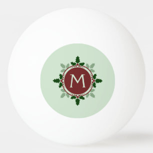 Holly Leaves Monogram Green Red Christmas Holidays Ping-Pong Ball