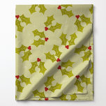 Holly Leaves On Green Pattern Christmas Festive Fabric