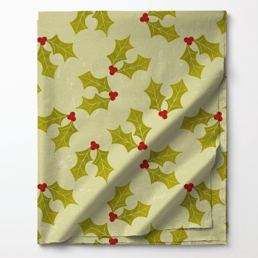 Holly Leaves On Green Pattern Christmas Festive Fabric