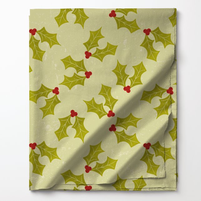 Holly Leaves On Green Pattern Christmas Festive Fabric (Creator Uploaded)