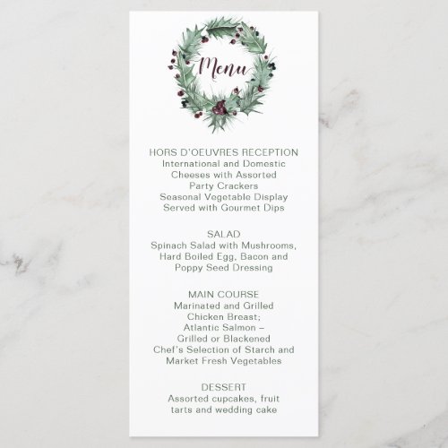 Holly Leaves Pine Berries Winter Wedding Menu