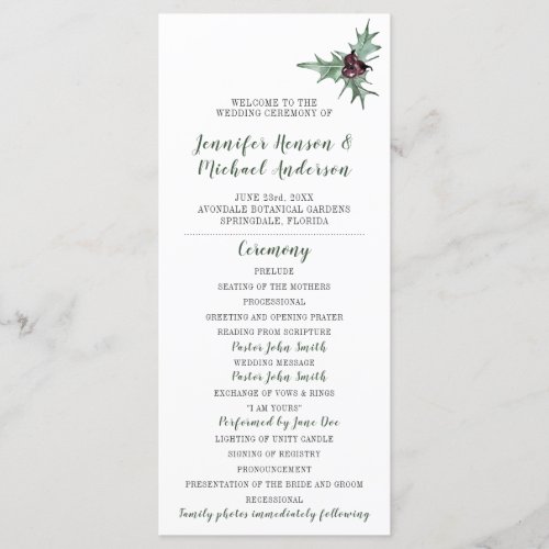 Holly Leaves Plum Berries Winter Wedding Program