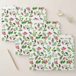 Holly Leaves Red Berries Holiday Pattern Modern File Folder