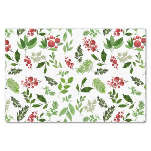 Holly Leaves Red Berry Christmas Holiday Pattern Tissue Paper