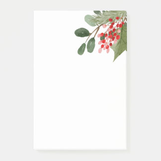 Holly Leaves Red Berry Holiday Watercolor Post-it Notes