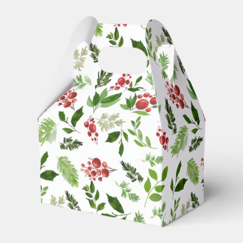 Holly Leaves Red Berry Watercolor Pattern Holiday Favor Boxes