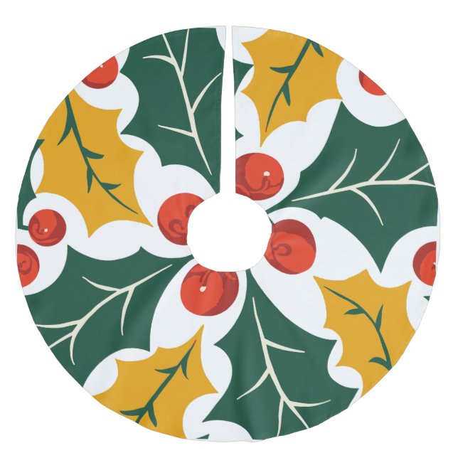 Holly Leaves Retro Modern Big Print Pattern  Brushed Polyester Tree Skirt (Front)