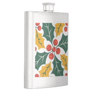 Holly Leaves Retro Modern Big Print Pattern Flask