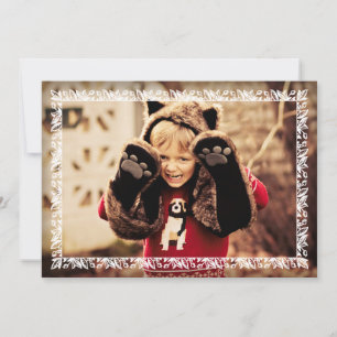 Holly Leaves White Border Christmas Photo Greeting Holiday Card