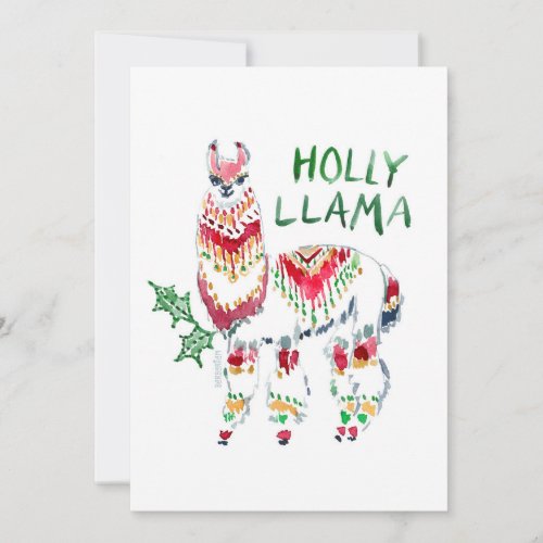 HOLLY LLAMA Boho Holiday Christmas Flat Card