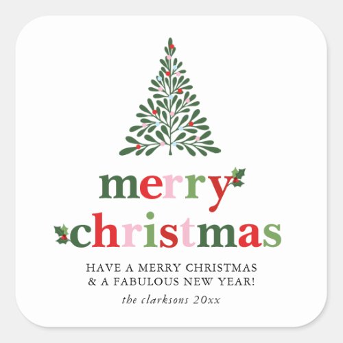 Holly Merry  Bright Christmas Square Sticker