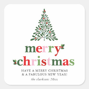 Holly Merry & Bright Christmas Square Sticker