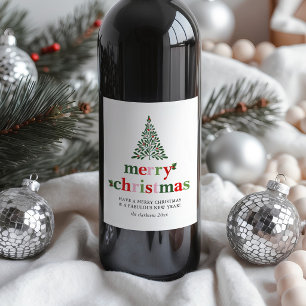 Holly Merry & Bright Christmas Wine Label