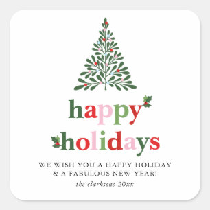 Holly Merry & Bright Holiday Card Square Sticker
