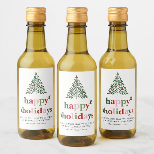 Holly Merry  Bright Holiday Card Wine Label