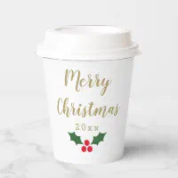 Frosted Cups - Large  Merry Christmas Holly